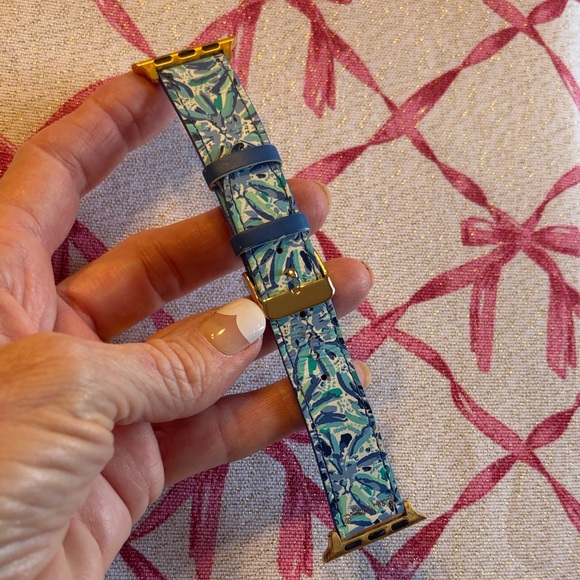 Lilly Pulitzer Green and Blue Patterned Apple Watch Band in High Manetenance - Picture 3 of 3